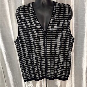 Liberty Vintage Acrylic Sweater Vest Men’s Large Black White Button Up V Neck